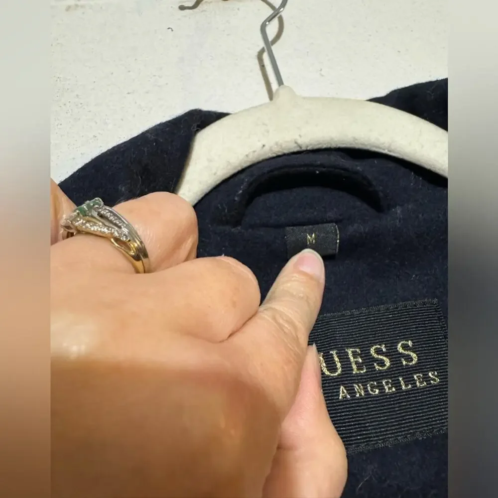 Guess Navy Blue Gold Wool Blend Winter Pea‎ Coat Women’s Size Medium